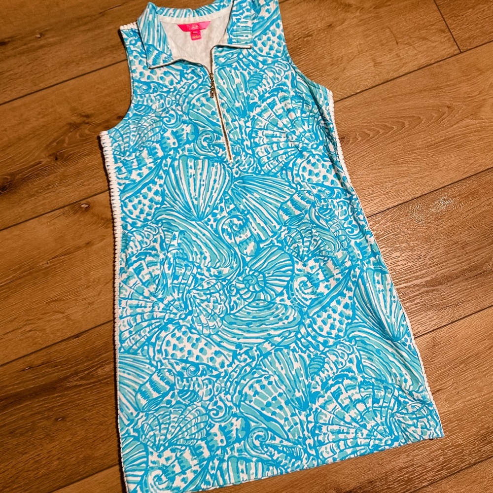 Lilly Pulitzer Skipper Succulent Blue Sea Cups French Terry Sleeveless Dress
